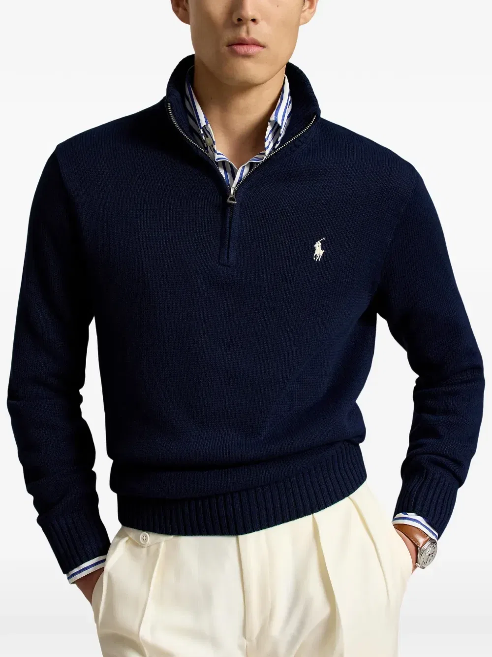 Свитер с молнией до горла и вышивкой пони Polo Ralph Lauren, синий — фото 3