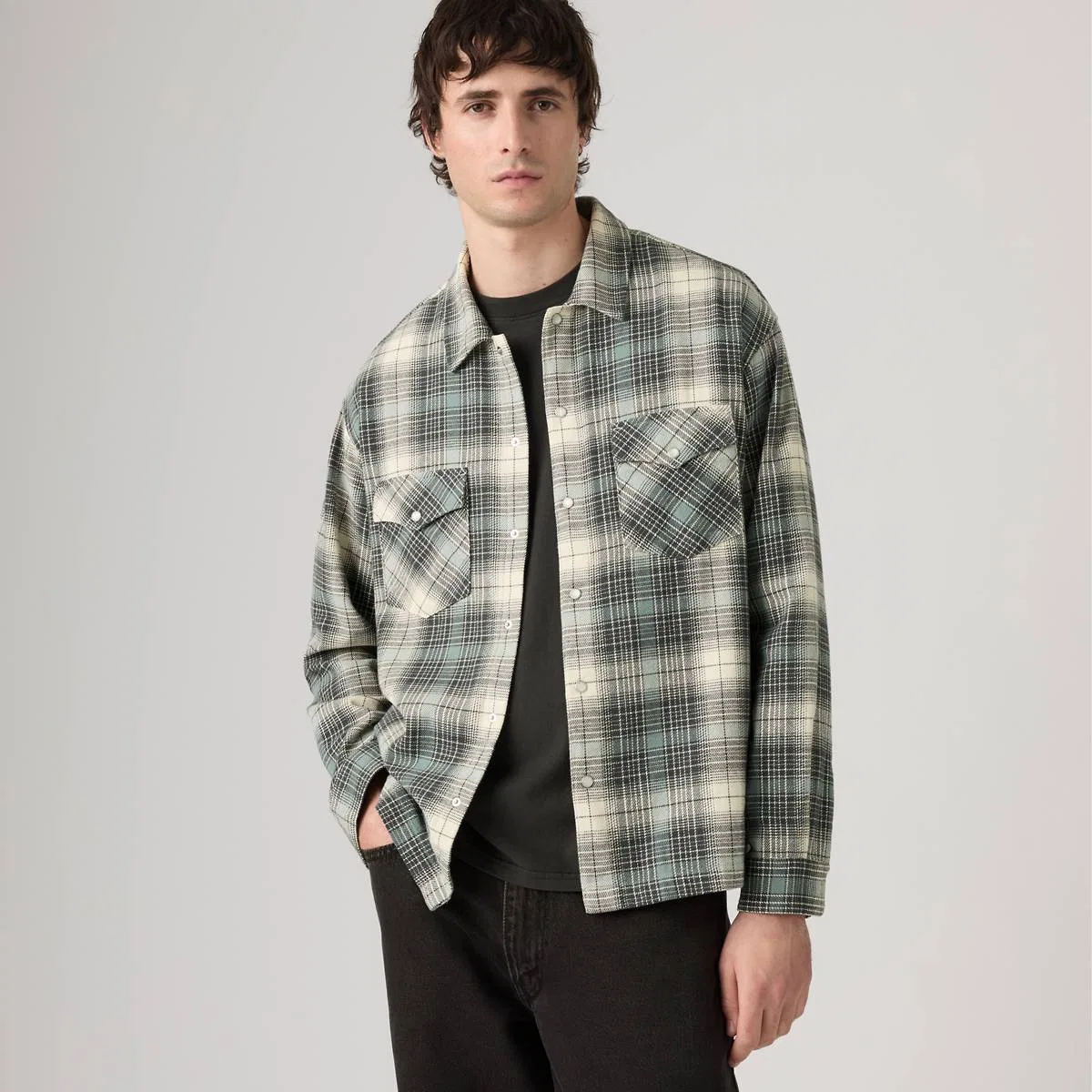 Классическая фланелевая рубашка свободного кроя в западном стиле Levi's, Ryder Plaid Oatmeal - Multi-Color