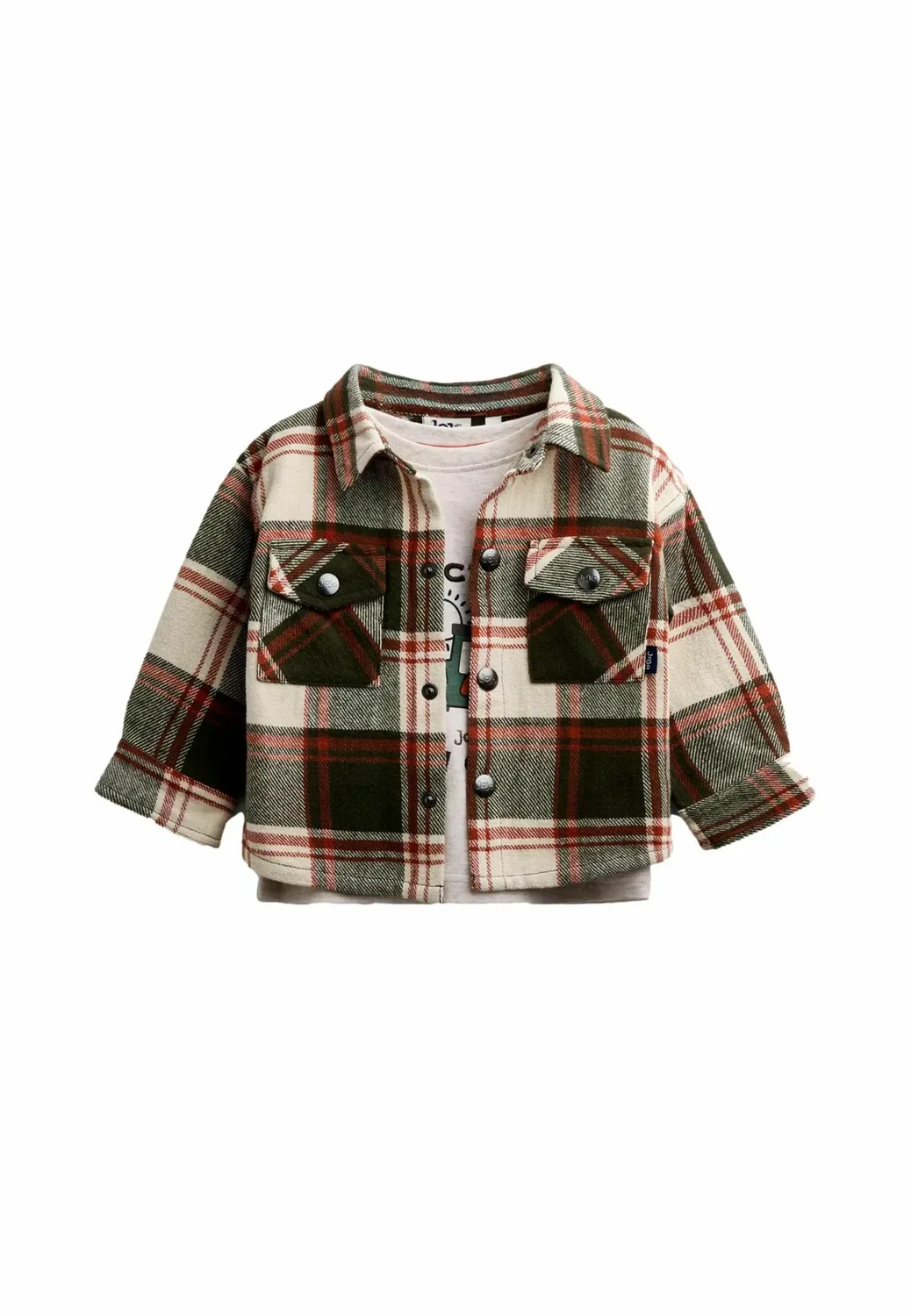 Комплект из рубашки и футболки с начесом - футболка с принтом Jojo Maman Bébé, Khaki Green Check