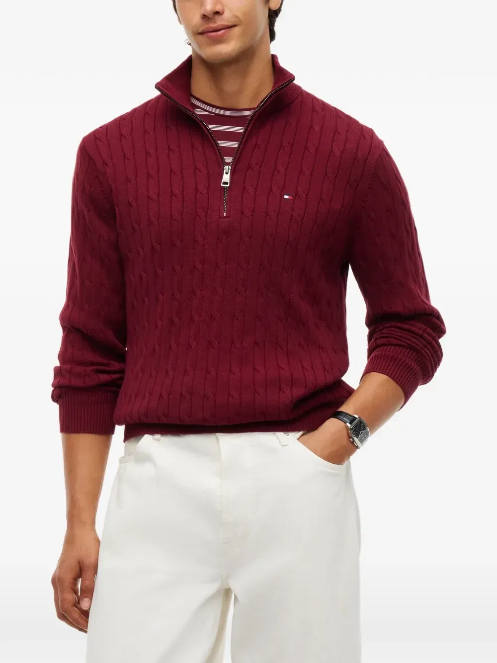 Вязаный свитер с воротником-молнией Tommy Hilfiger, красный — фото 3