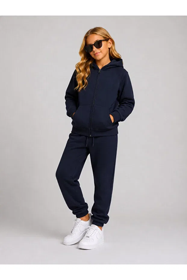 Детский спортивный костюм для девочек из футера с капюшоном Giyicem Tekstil, Navy Blue