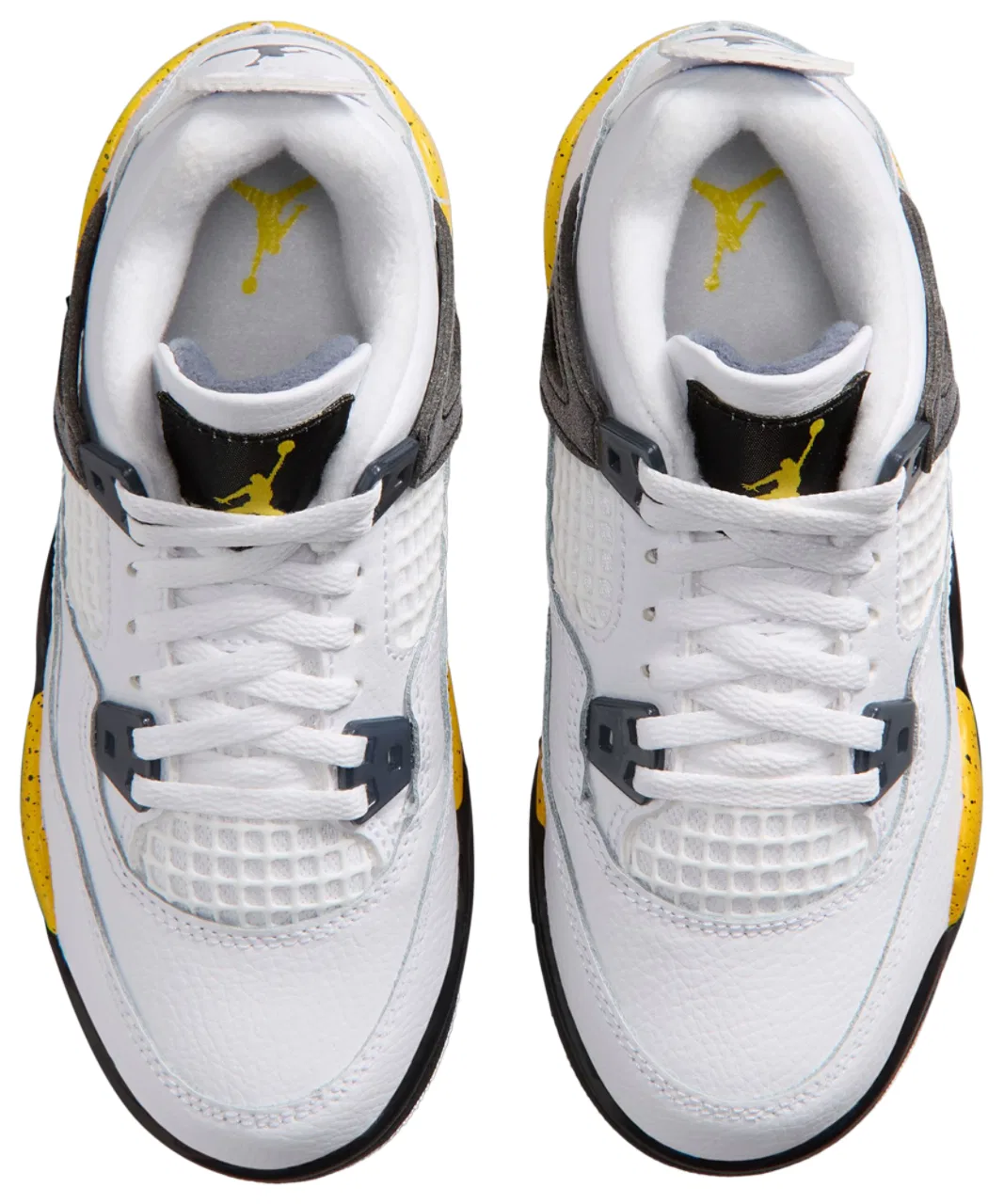 Детские баскетбольные кроссовки для мальчиков из кожи и нубука Jordan Retro 4, белый/синий/желтый — фото 4