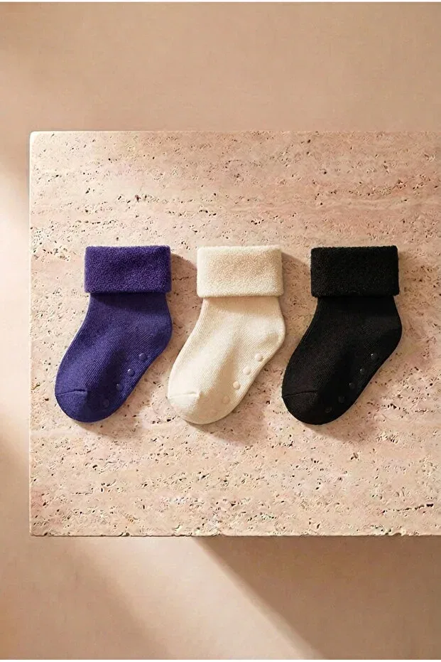 Детские носки махровые 3 шт Katia&Bony, Anthracite - Purple - White
