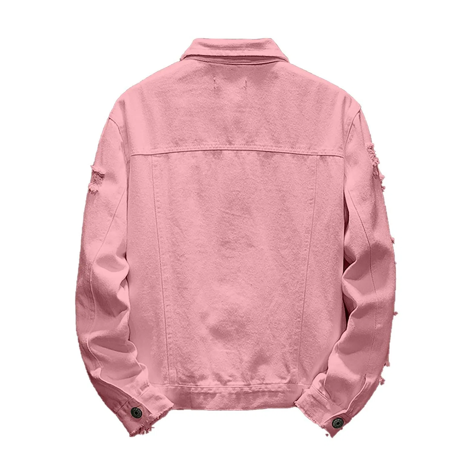 Мужская джинсовая куртка с потертостями и длинным рукавом, Men's Pink Denim Jacket — фото 3