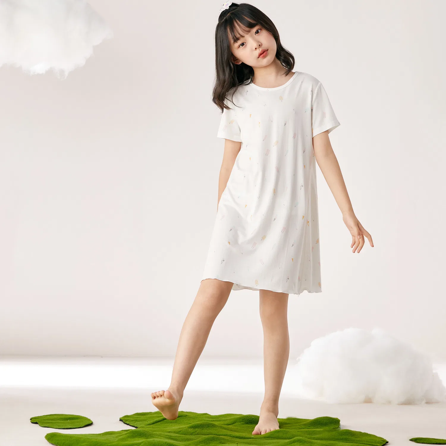 Детская ночная сорочка с цветочным принтом Red bean, White — фото 4