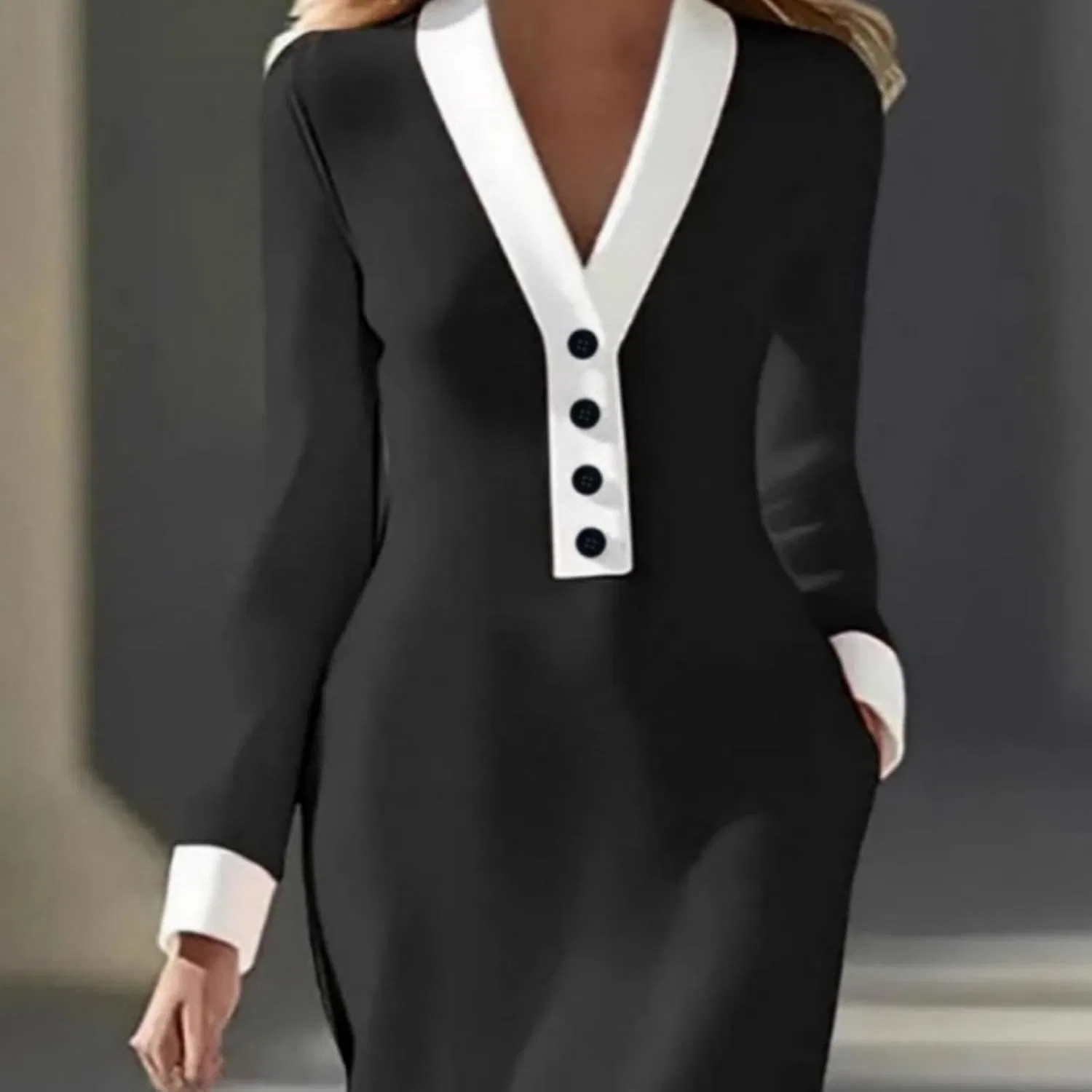 Женское платье-карандаш с цветовой блокировкой Halter Neck, Black — фото 4