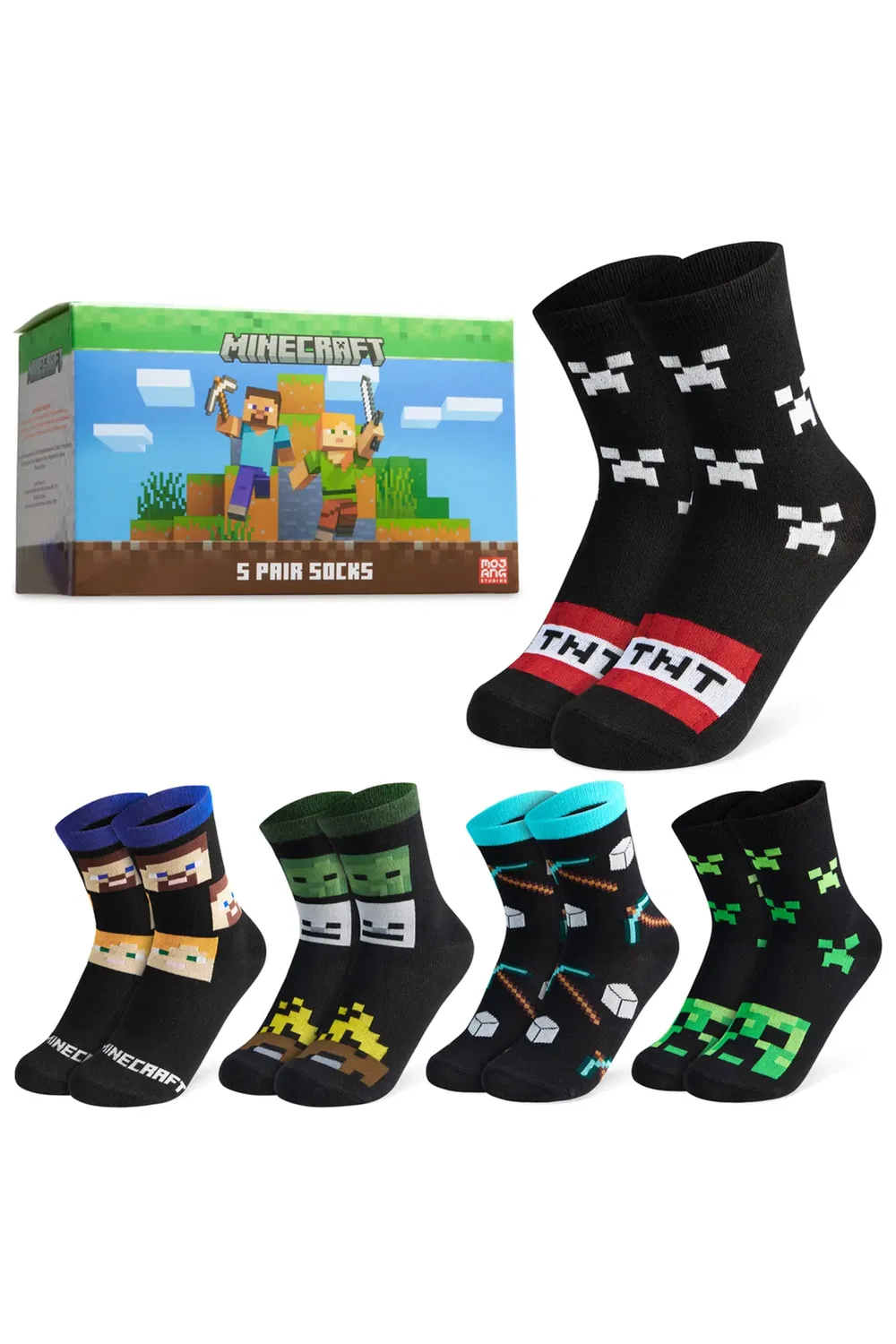 Детский комплект из 5 носков Minecraft, Black