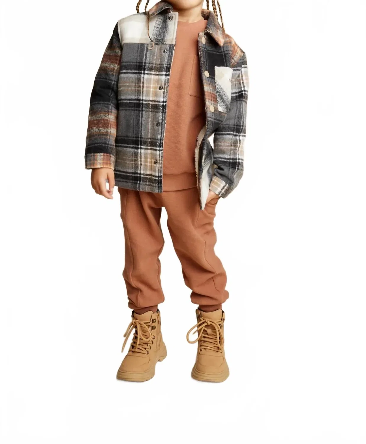 Детская рубашка-куртка утепленная с принтом Copper Plaid Shacket Miles the Label, Black Multi
