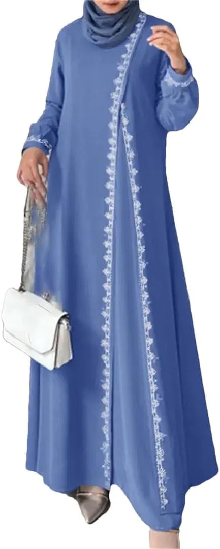 Женское платье-абайя с кружевом Lace Crochet Abaya, Blue
