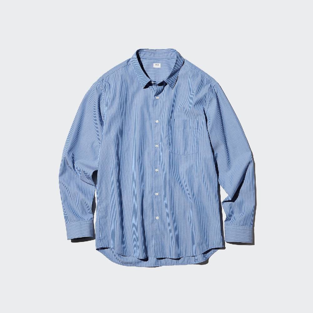 Рубашка Uniqlo Broadcloth Striped Regular Collar Unisex, 66 светло-синий