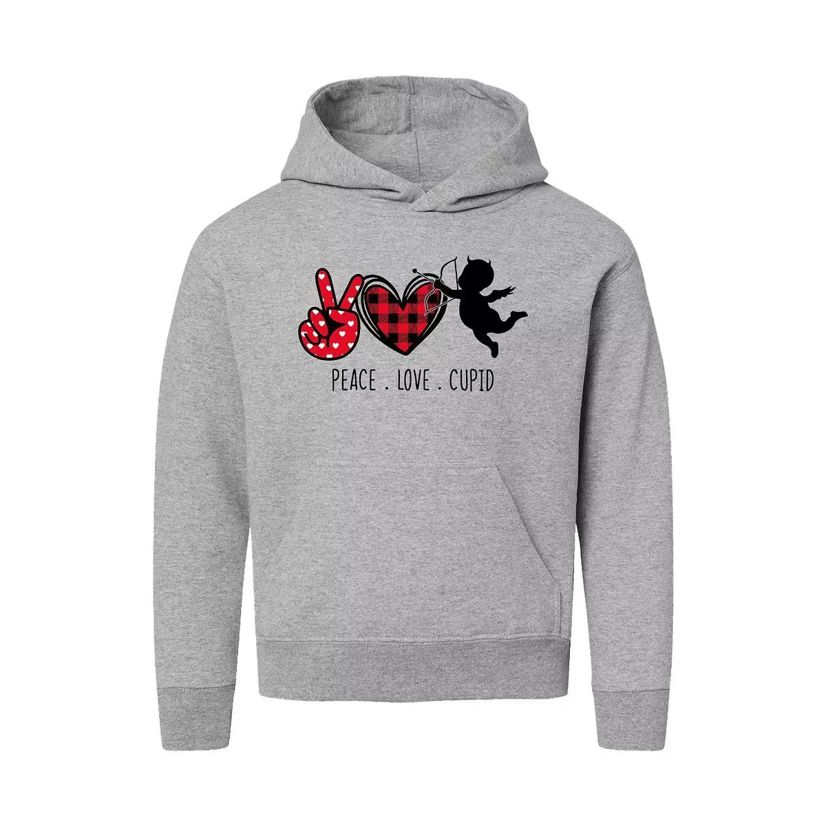Детский худи с принтом Peace Love Cupid The Juniper Shop, Heather Grey
