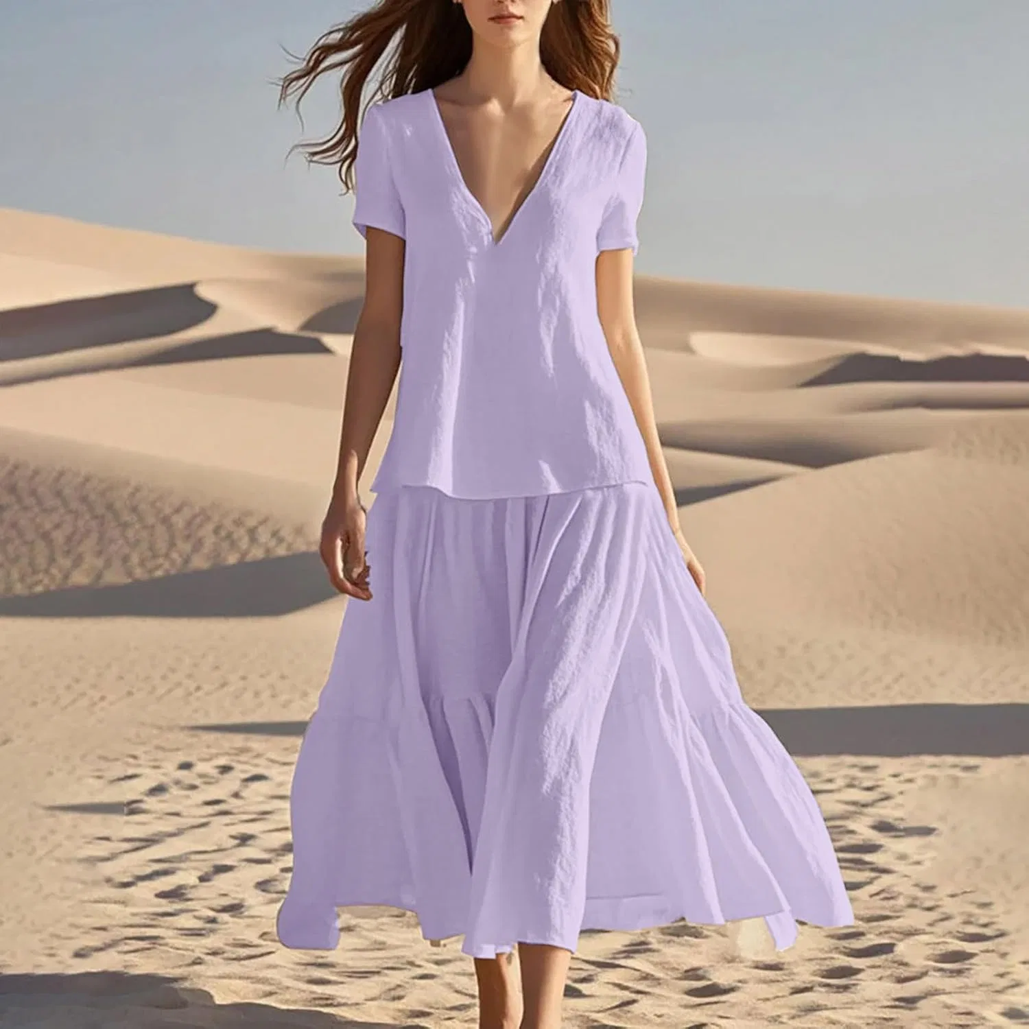 Женское летнее платье миди A-силуэта с принтом Cotton Linen, Purple — фото 2