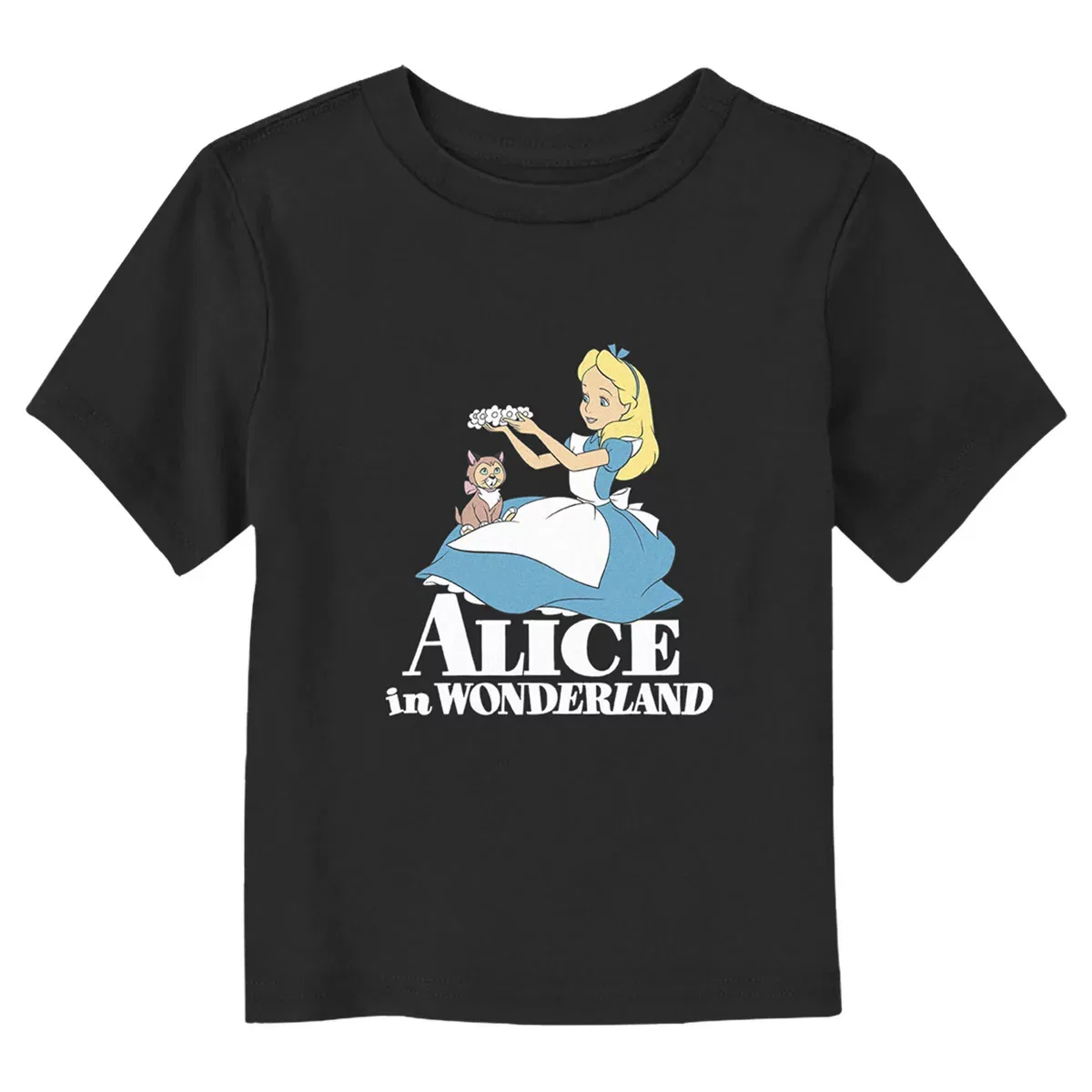 Детское графическое футболка с принтом Alice in Wonderland Dinah and Alice Flower Crown Alice in Wonderland, Black