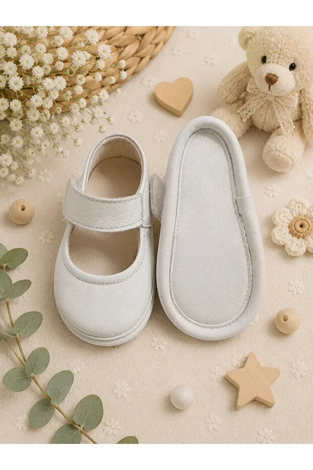 Детские пинетки для новорожденных кожаные My Baby Kumsal, White — фото 2