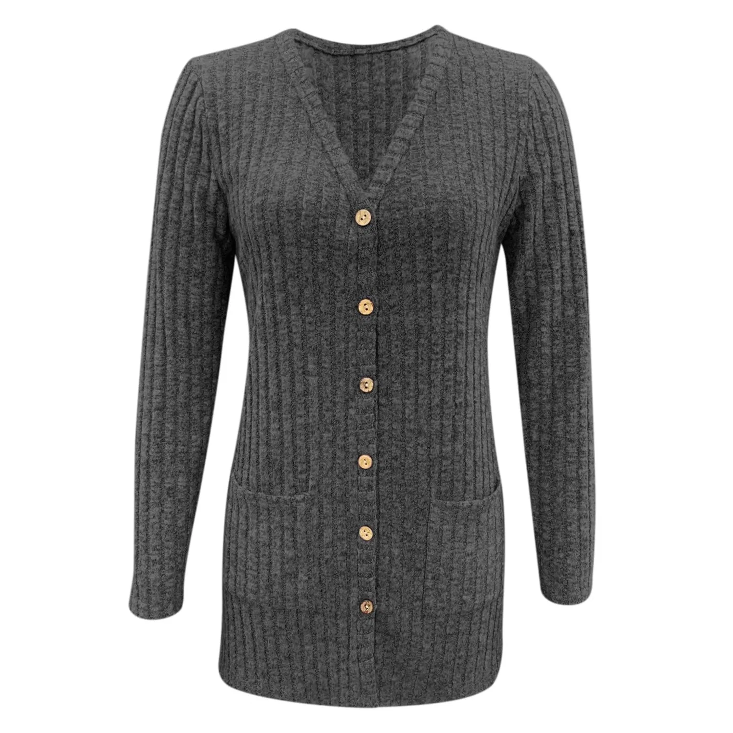 Женский кардиган свободного кроя Ribbed Tops, Grigio Scuro — фото 4