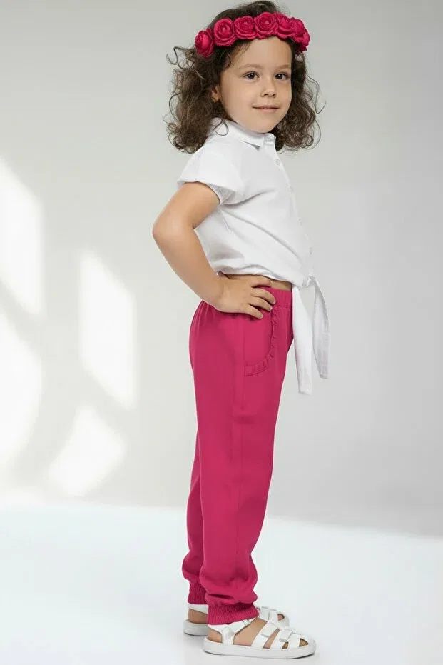Детские брюки для девочек широкие на резинке Pitti, Fuchsia Pink — фото 2