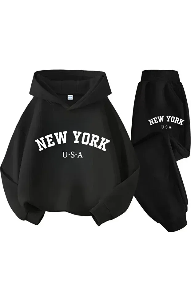 Детский комплект для девочек с принтом New York Printed Svart Wear, Black