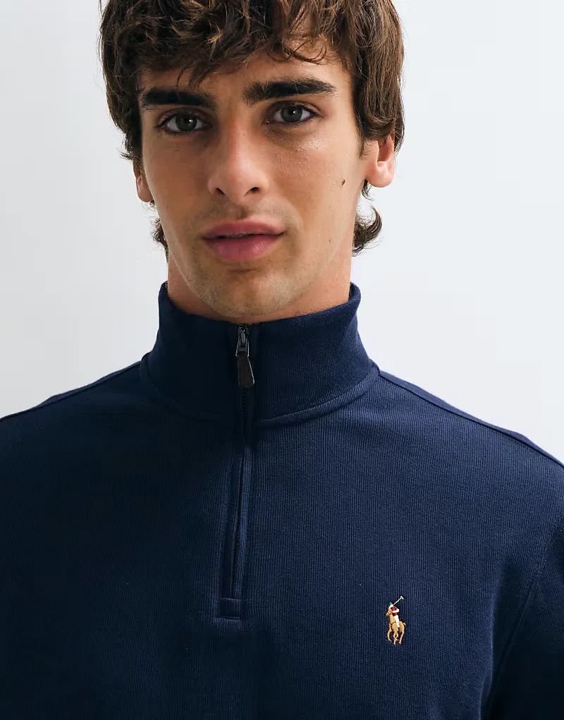 Толстовка Polo Ralph Lauren с логотипом Icon, в рубчик, на молнии до середины груди, темно-синий — фото 2