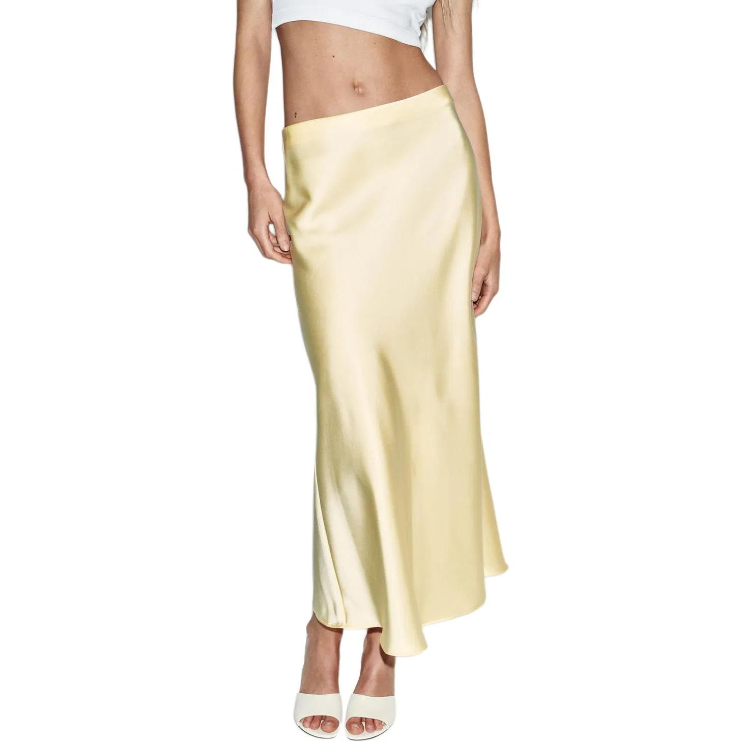 Женская юбка миди Casual Light Yellow ZARA, Светло-желтый — фото 4