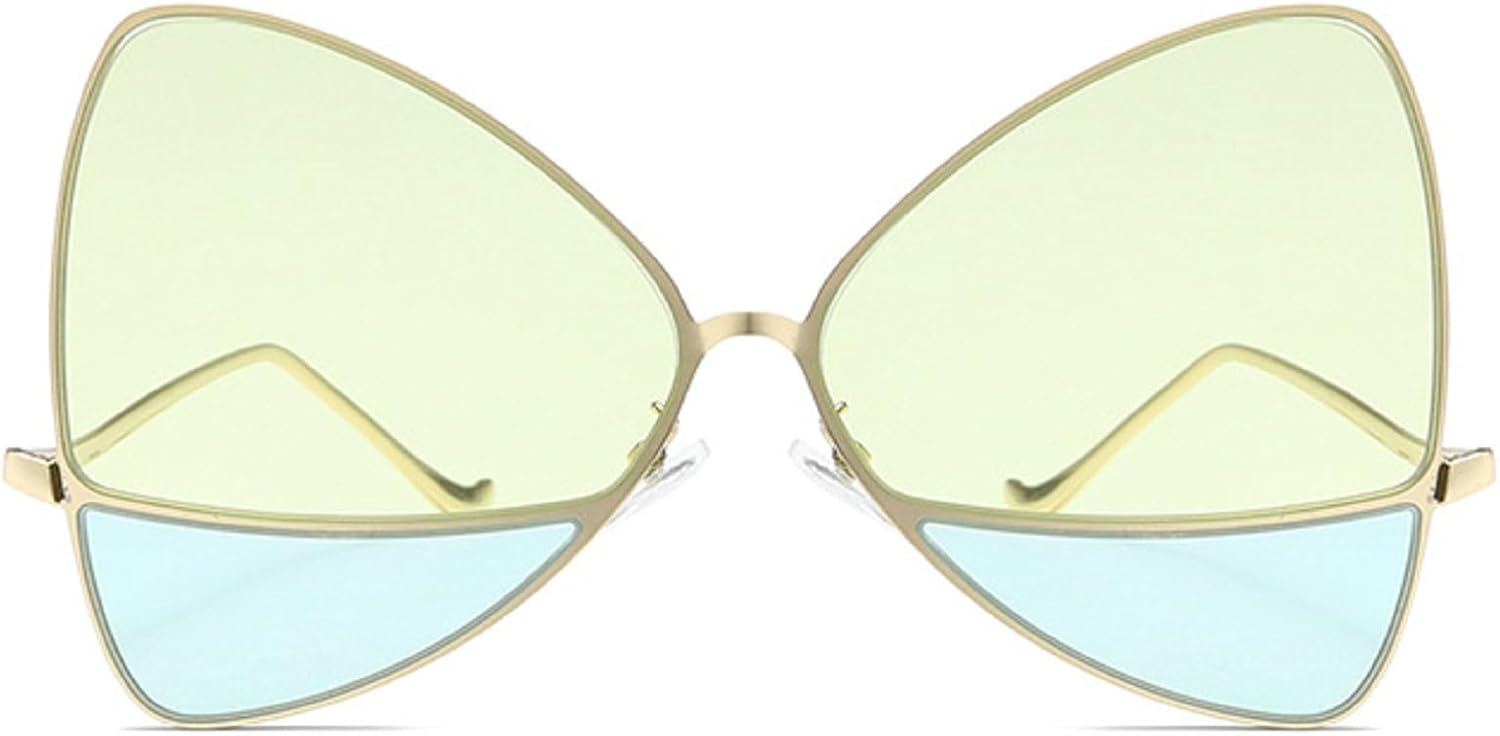 

Винтажные солнцезащитные очки-бабочки для женщин, металлическая оправа, двухцветные солнцезащитные очки, модные женские солнцезащитные очки большого размера «кошачий глаз» mincl, Green&blue