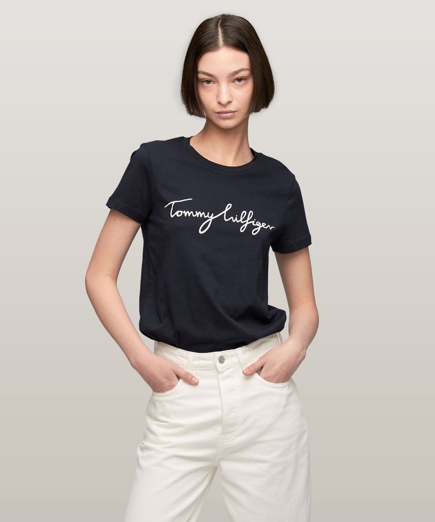 Футболка с круглым вырезом и логотипом TOMMY HILFIGER, Navy 403
