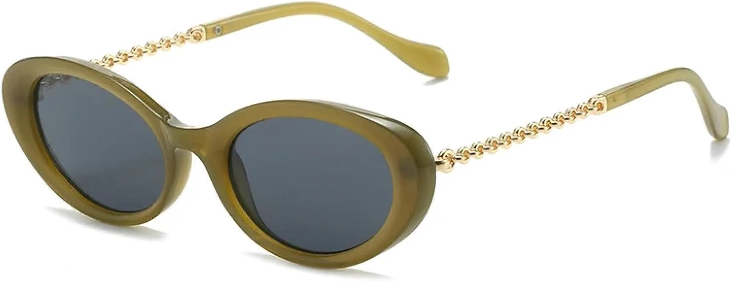 

Винтажные овальные солнцезащитные очки для женщин, модные, с металлическими цепочками на дужках, защита от УФ-излучения UV400 для мужчин HHZZYVY, Green Grey