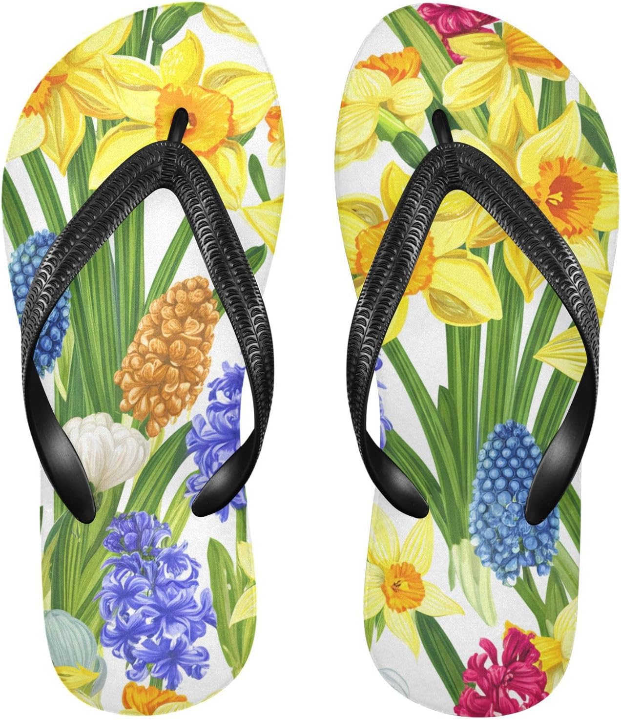 

Вьетнамки Hyacinths Floral White, пляжные шлепанцы, резиновые, противоскользящие, летние, для прогулок, для женщин и мужчин Sinestour