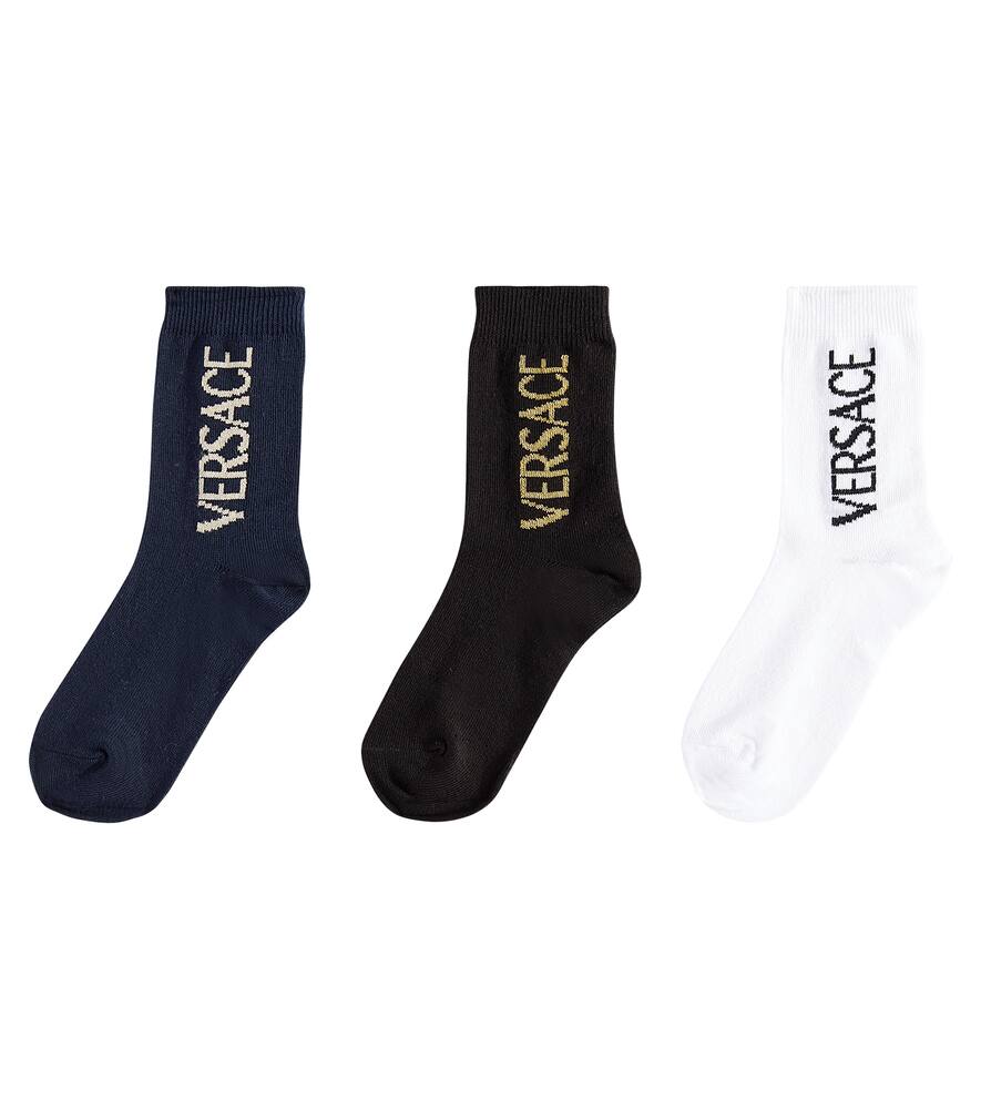 Набор из 3 носков с логотипом из хлопковой смеси Versace Kids, Nero-Bianco-Uniform — фото 3