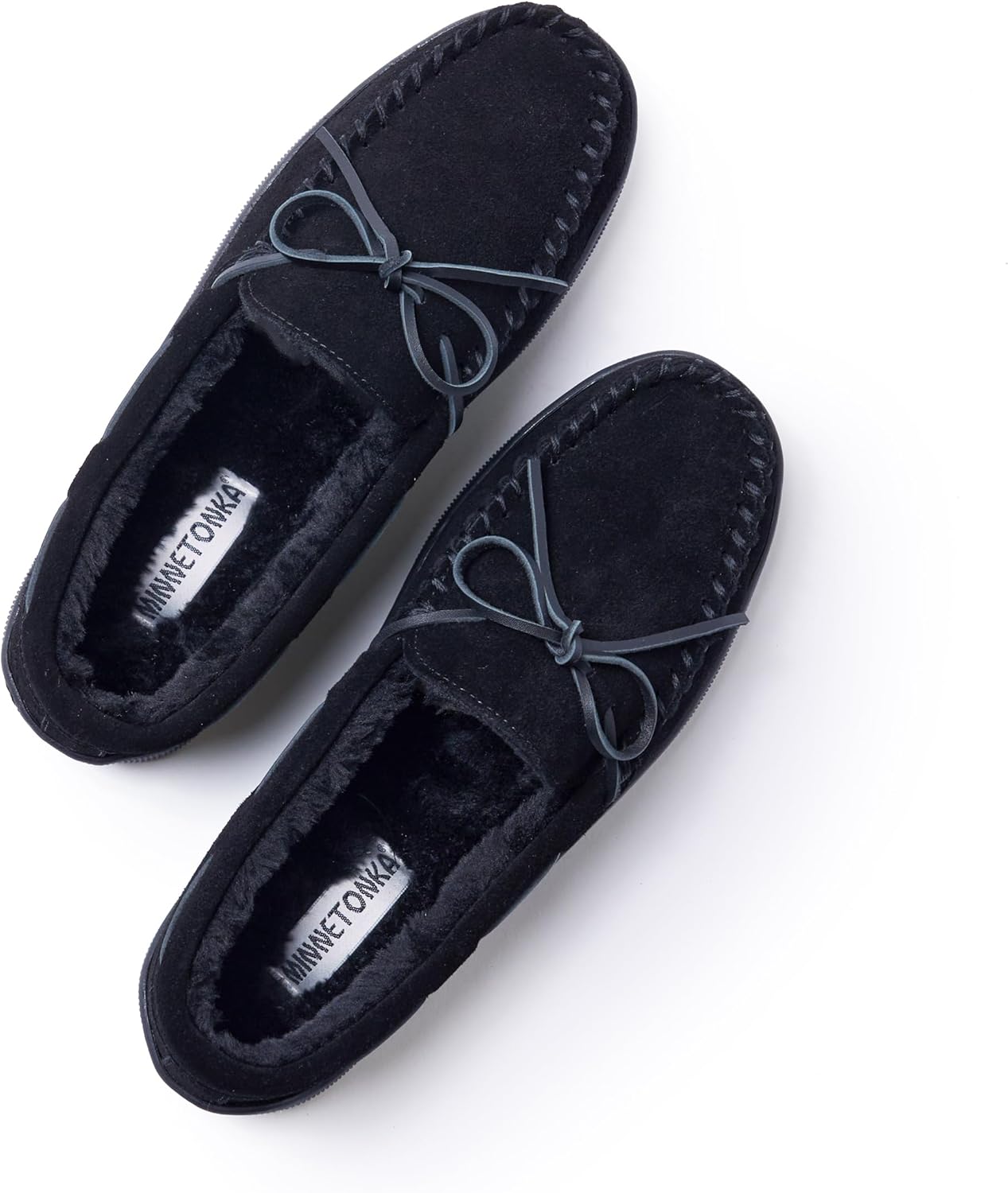 Мужские тапочки Minnetonka с плюшевой подкладкой и жесткой подошвой, черный — фото 4