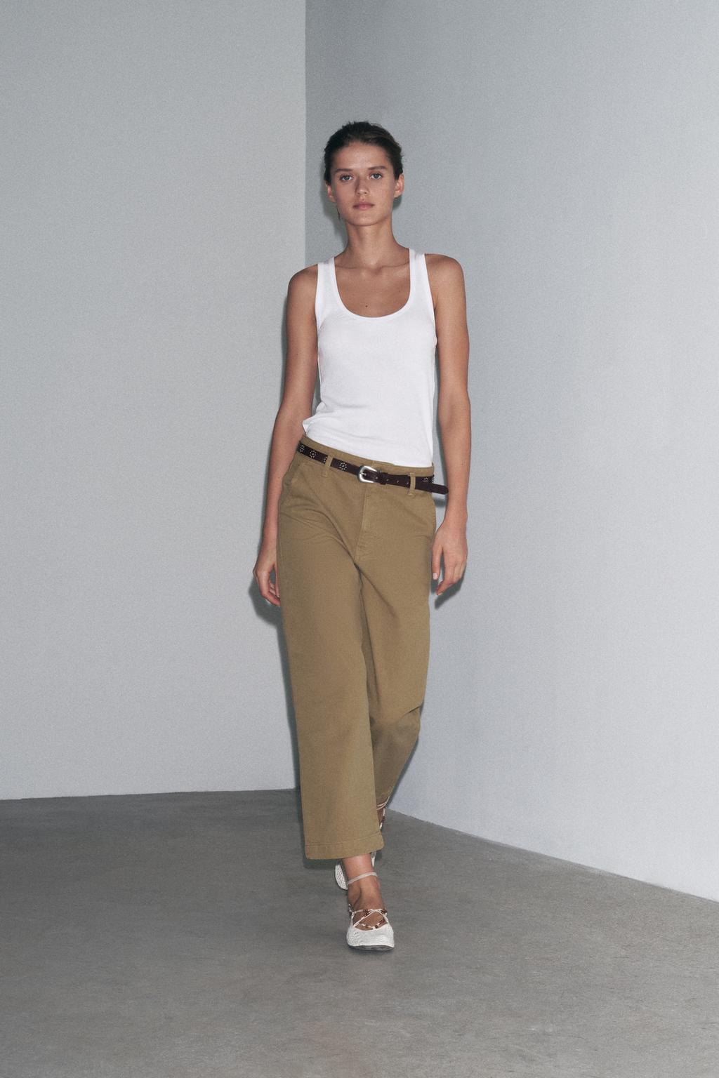 

Укороченные брюки-чинос ZARA, оливково-зеленый