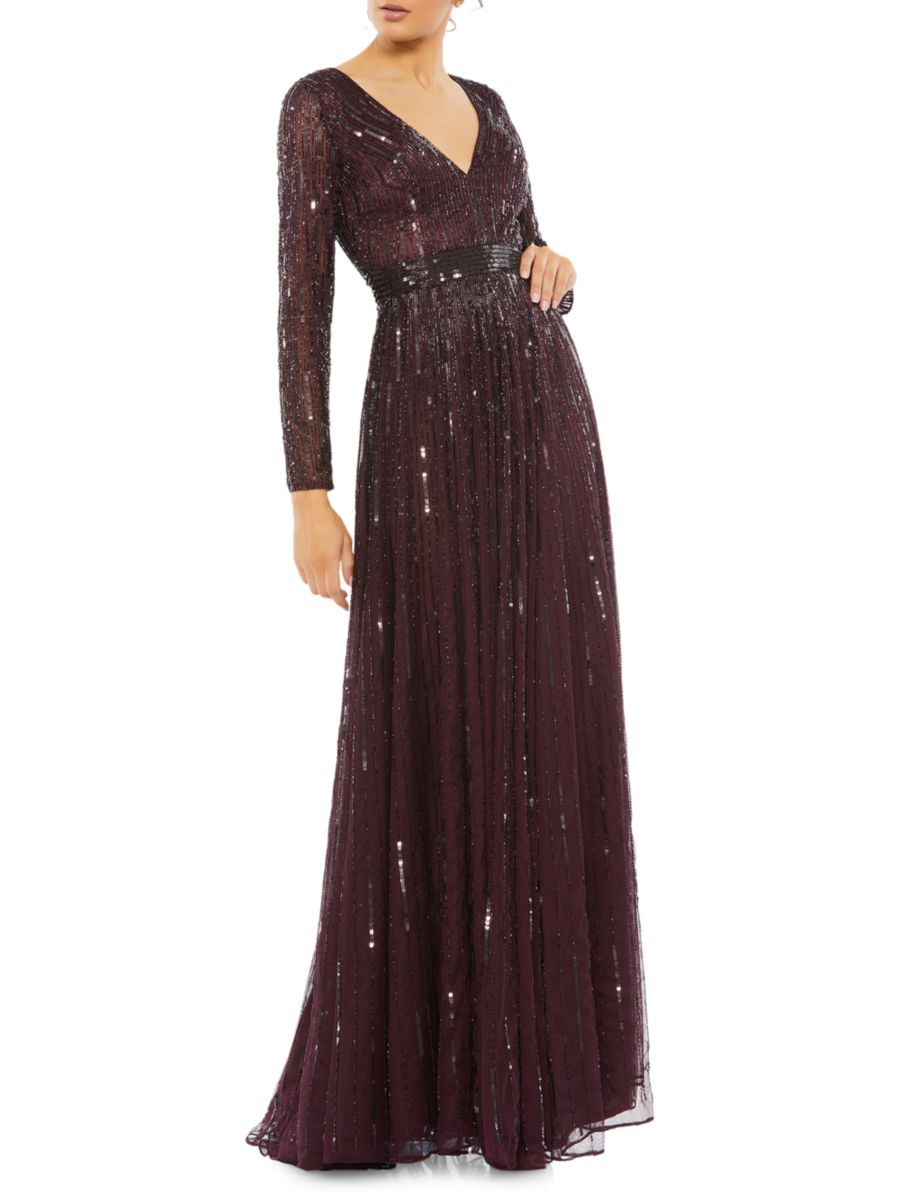 

Платье с V-образным вырезом и пайетками Mac Duggal, цвет Mulberry