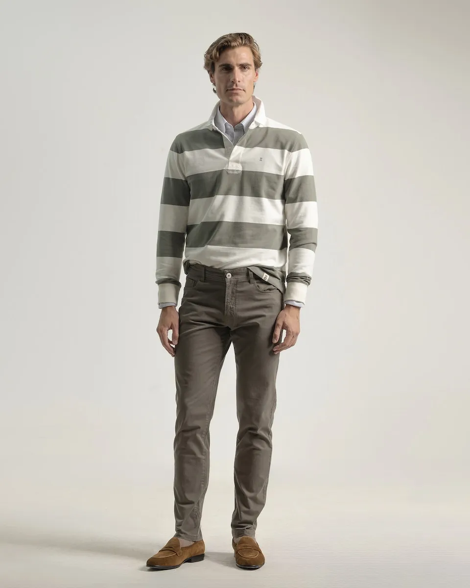 

Мужские джинсы с пятью карманами, из хлопка, облегающего кроя PuroEgo, хаки