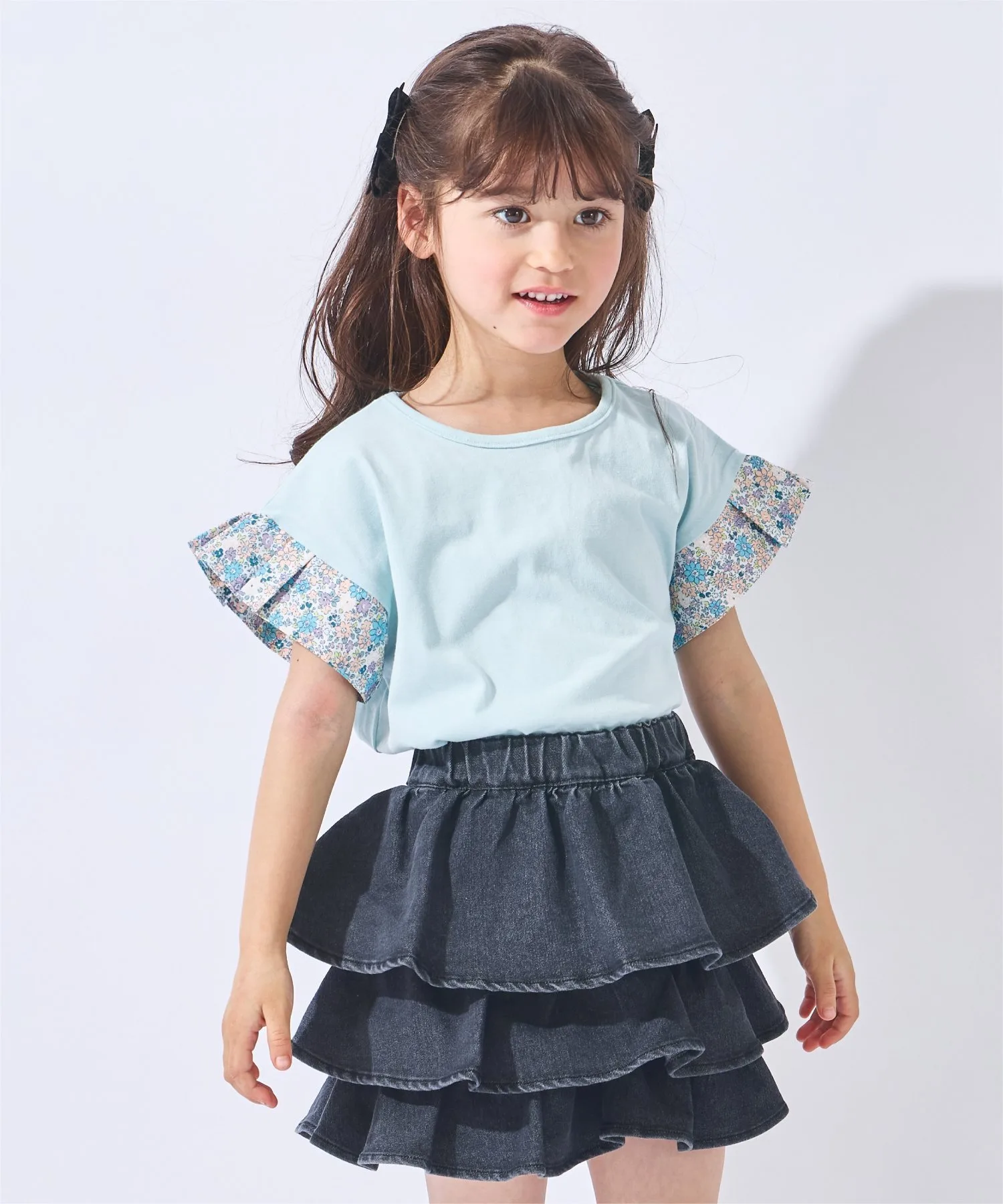 Футболка с короткими рукавами и оборками на рукавах Ever Closet, Blue Flower
