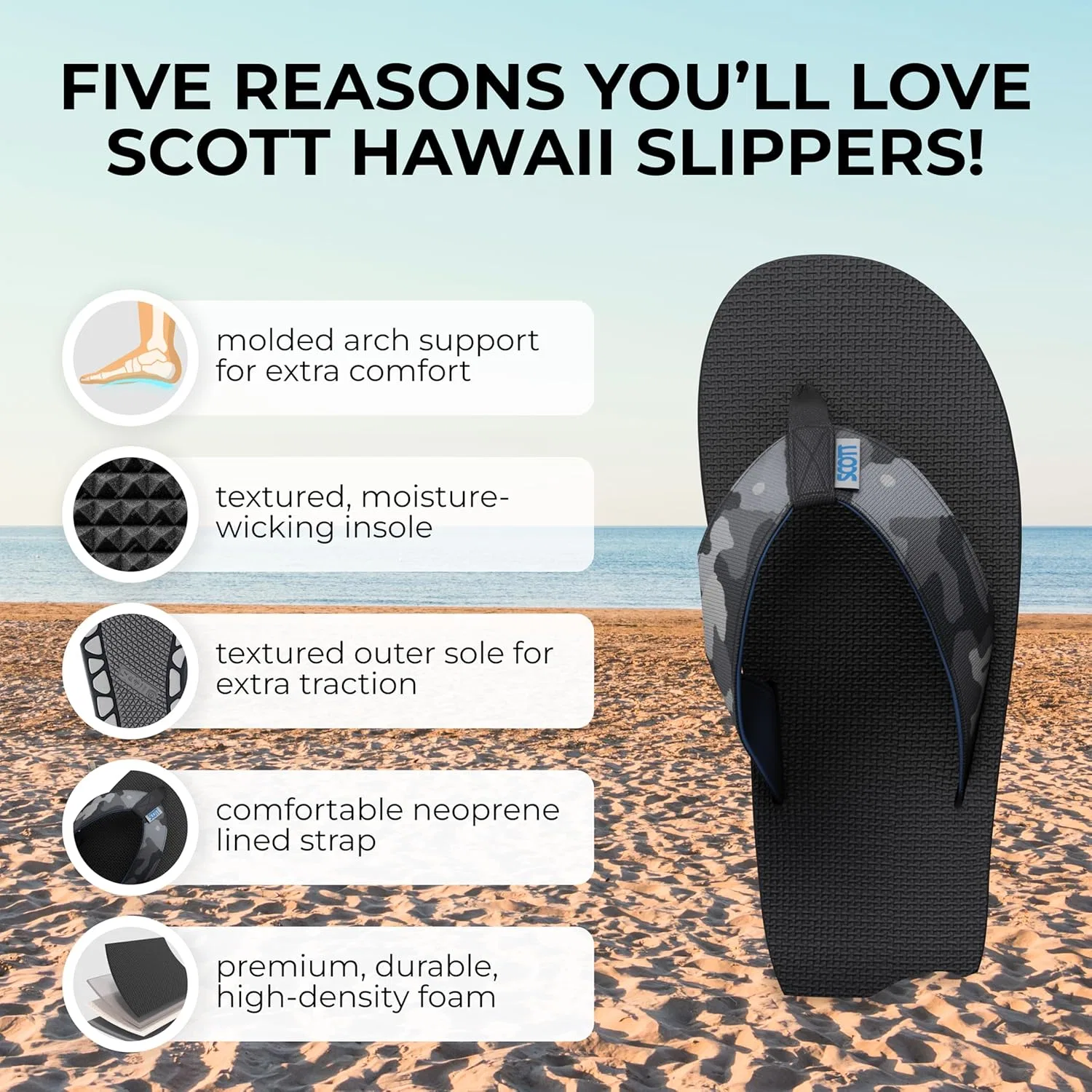 Мужские сандалии Scott Hawaii Manoa Reef для ходьбы и походов, Black Camouflage — фото 2