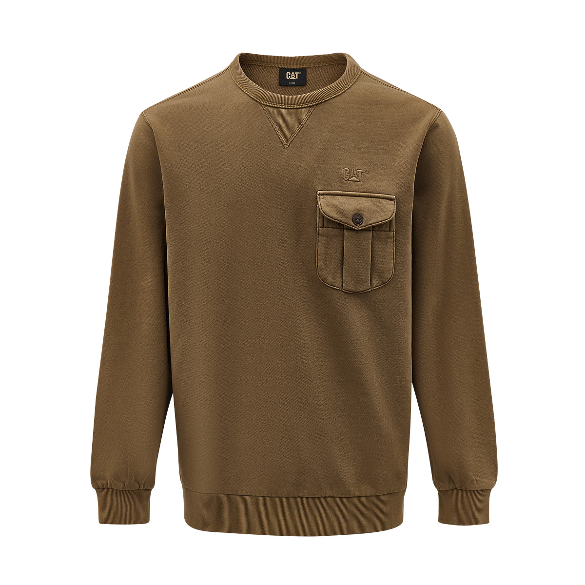 

Свитшот мужской с круглым вырезом Moderate Regular CAT, темно-хаки