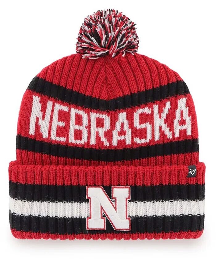 

Мужская вязаная шапка Scarlet Nebraska Huskers Bering с манжетами и помпоном '47 Brand, красный