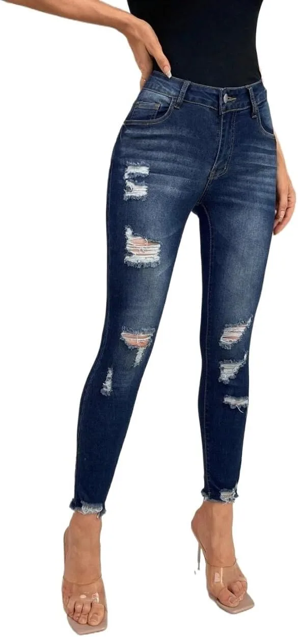 Женские классические джинсы с рваным краем Generic, Dark Wash