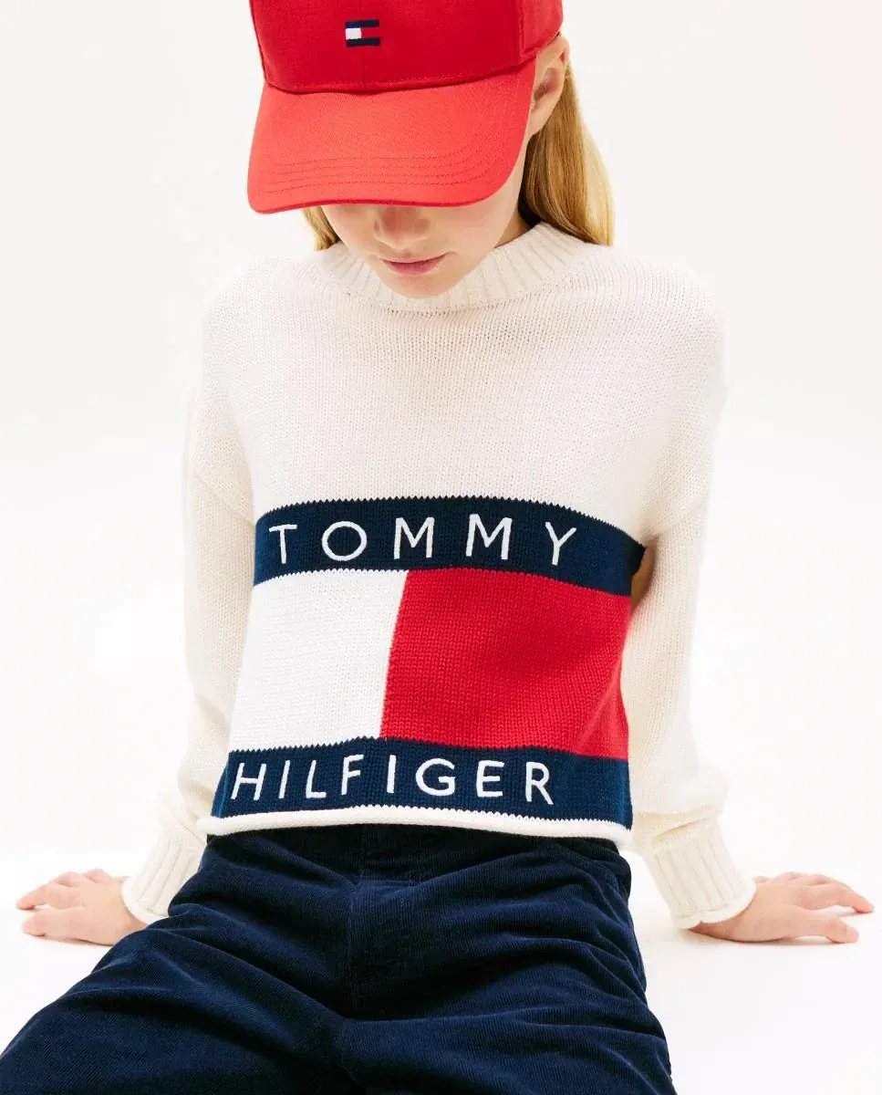 Детский джемпер с логотипом флага Tommy Hilfiger, белый — фото 3