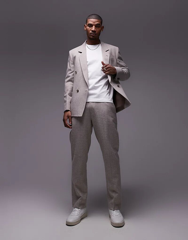 

Прямые фактурные брюки из костюма цвета камня Topman