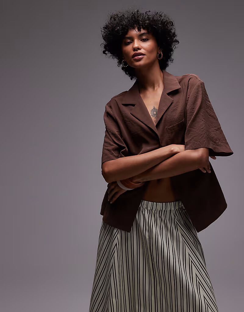 

Рубашка coord из супермягкой ткани купро коричневого цвета Topshop