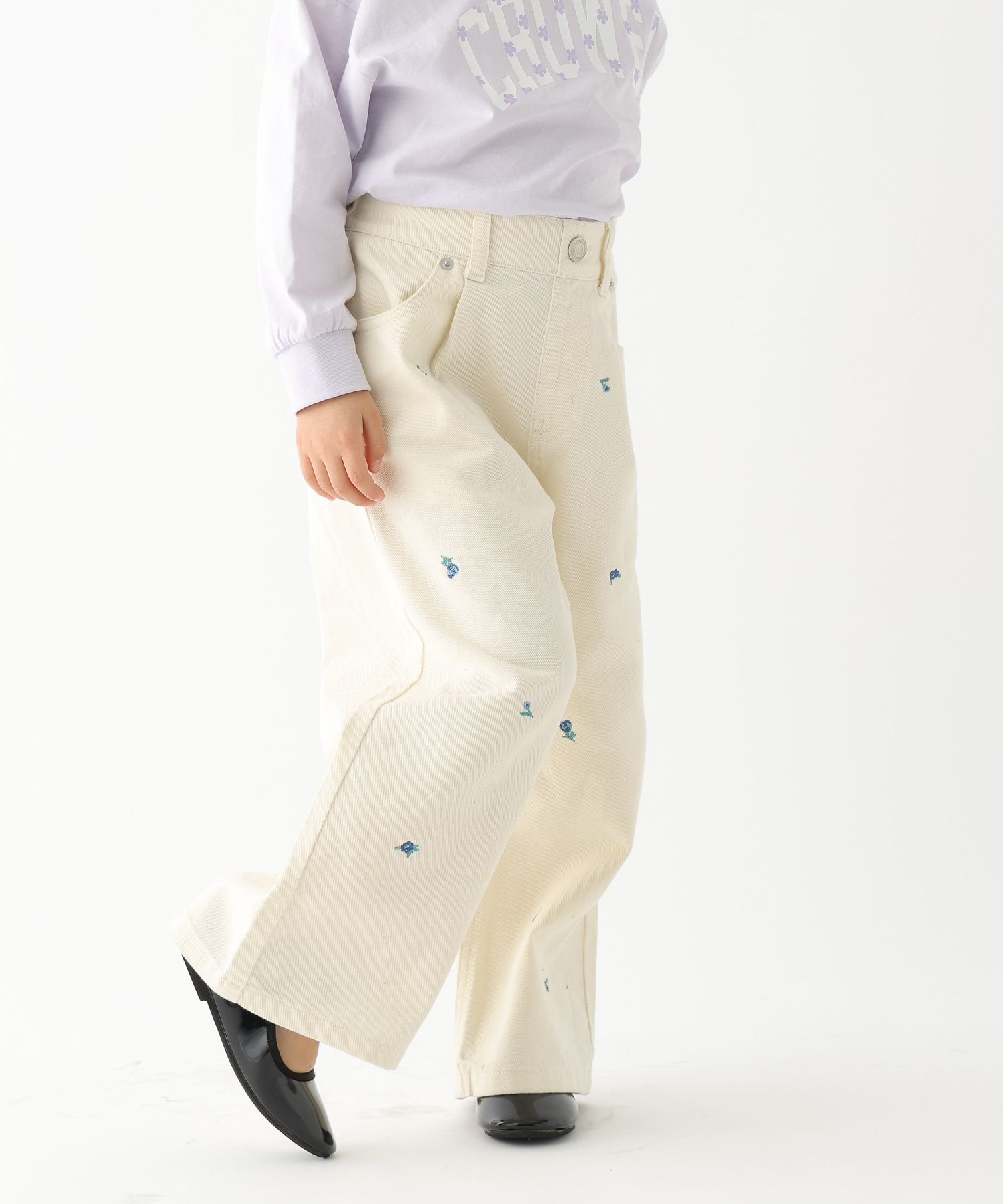 Хорошие широкие джинсы / 100-120 см / 629894 GLOBAL WORK, Twill Ivory (Floral Embroidery) 08