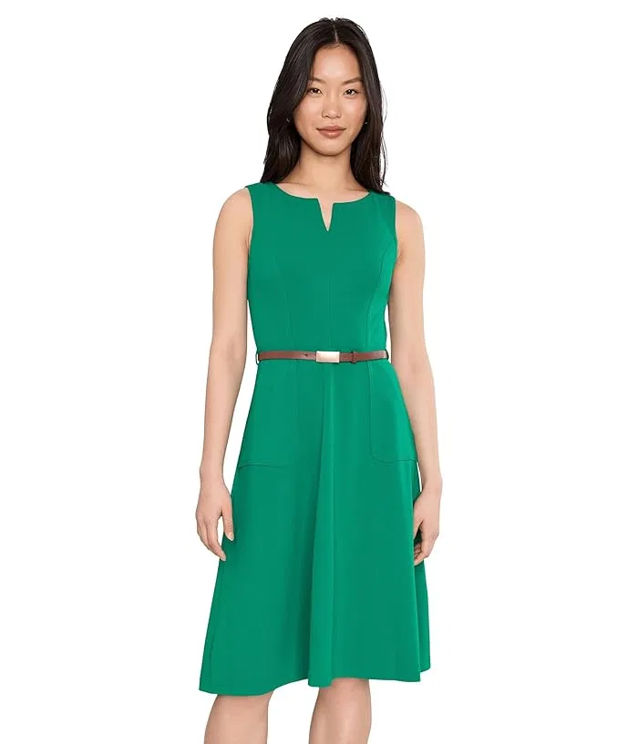 Платье А-силуэта Sleeveless Belted Scuba Crepe Aline Calvin Klein, Meadow