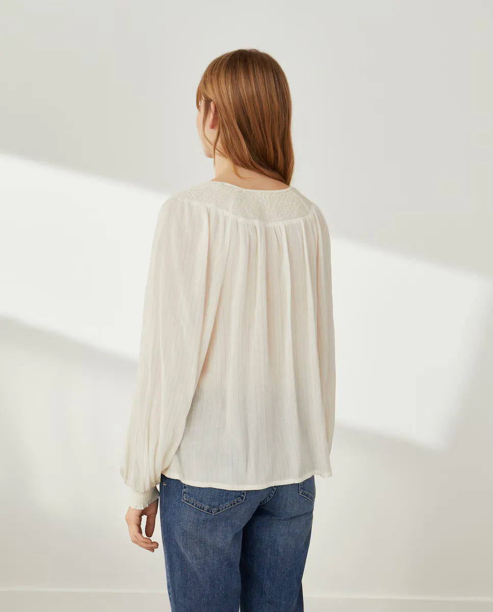 

Блузка с V-образным вырезом, вышитая люрексом Southern Cotton, цвет Blanco roto