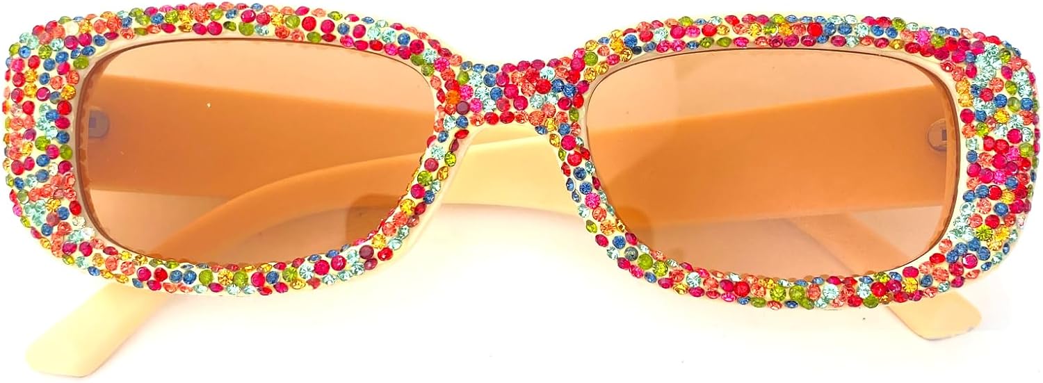 

Блестящие солнцезащитные очки для женщин с бриллиантами, модные солнцезащитные очки со стразами, оправа с драгоценными камнями, очки для костюмированных вечеринок mincl, Beige