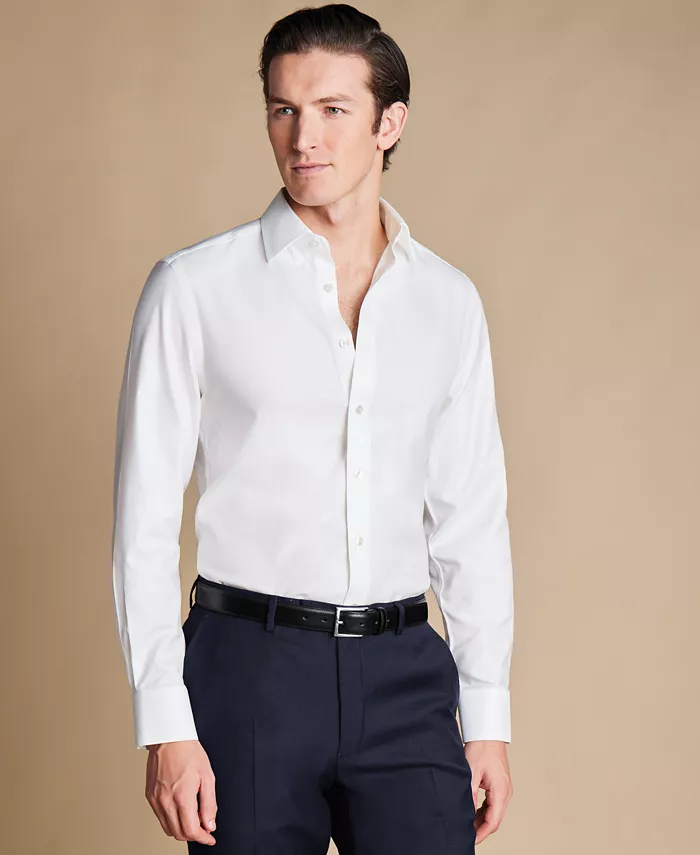 

Мужская облегающая однотонная рубашка без глажки Charles Tyrwhitt, белый