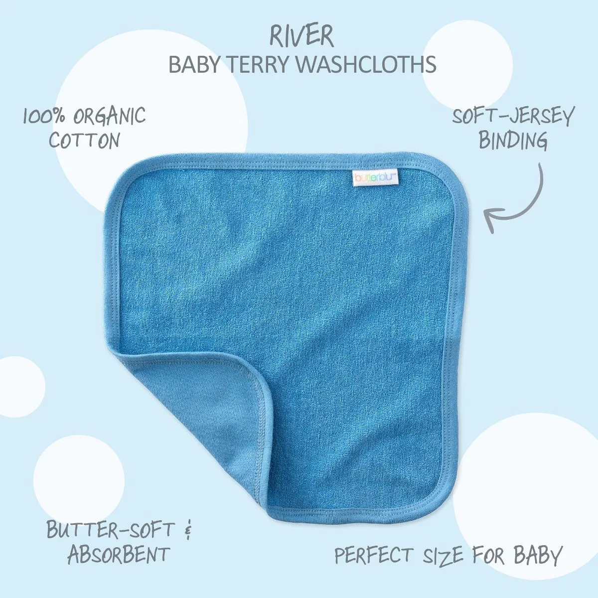 Детские махровые салфетки для купания 25 см мягкие комплект 10 шт RIVER Butterblu, Sunny Blue Rainbow — фото 4