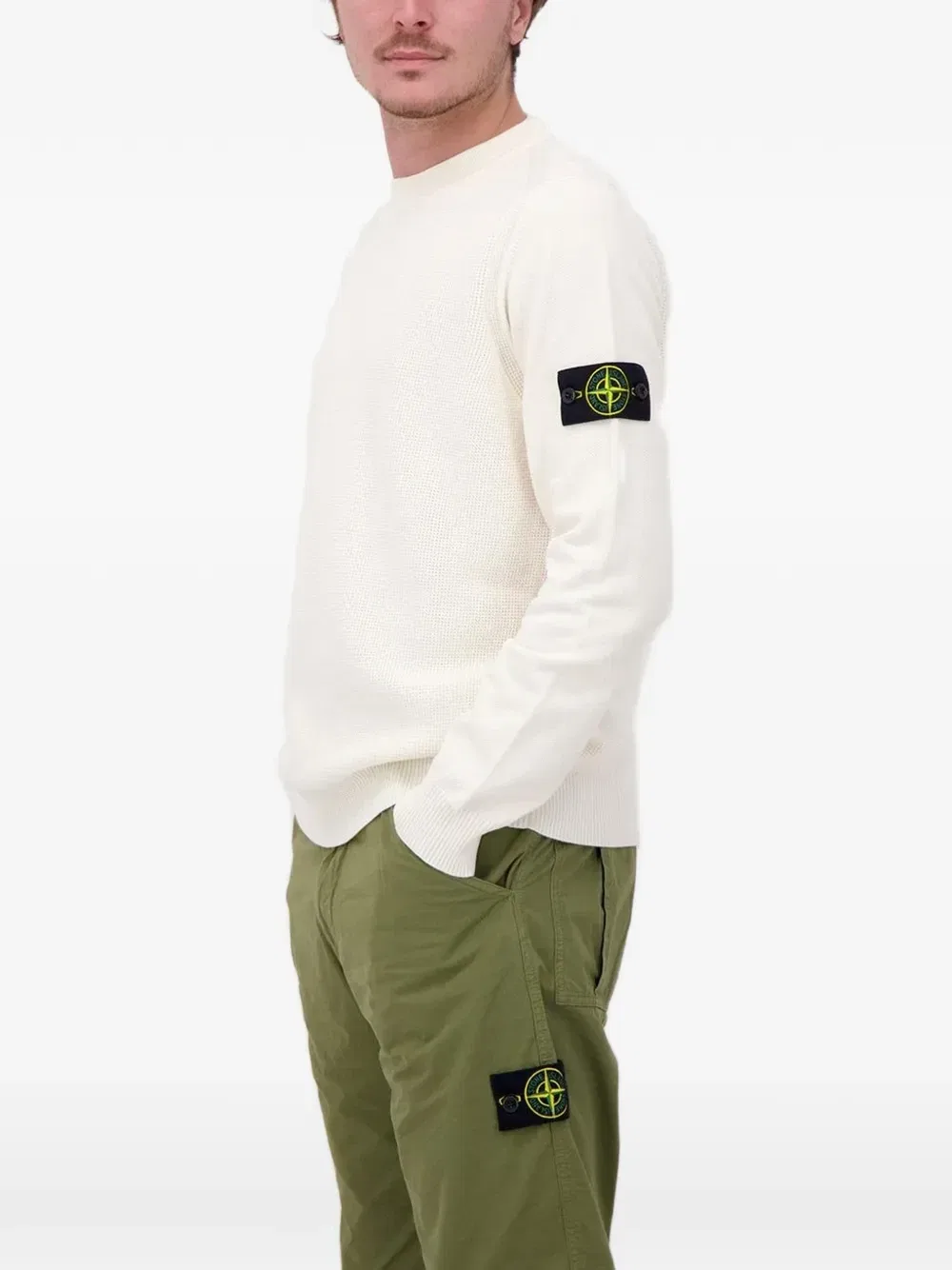 Джемпер из мягкого органического хлопка с микростежком Stone Island, бежевый — фото 3