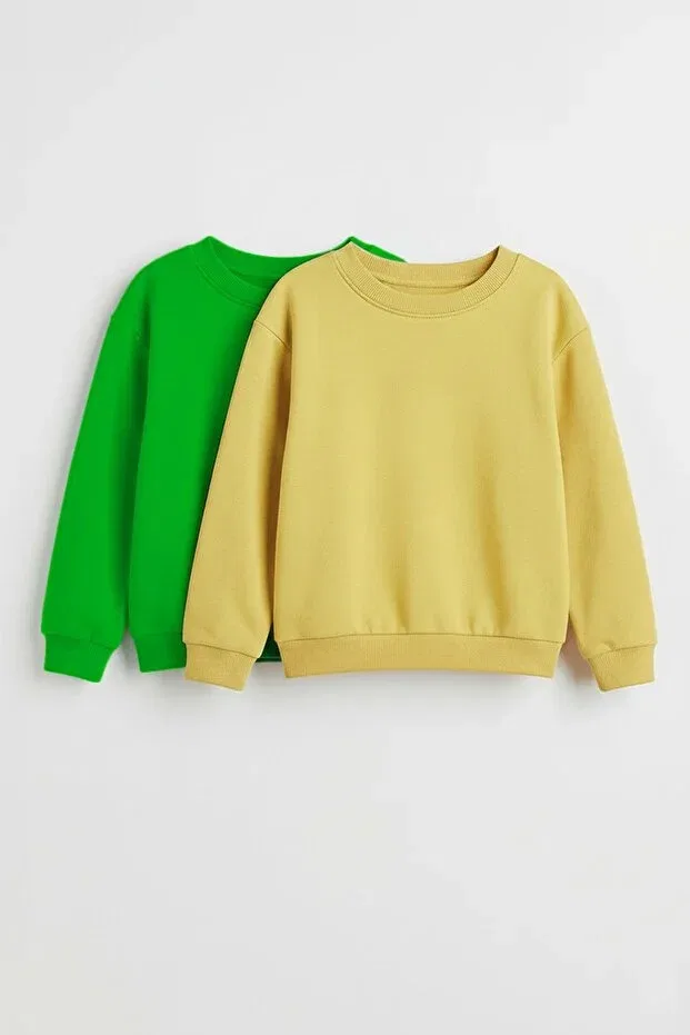 Детский комплект свитшотов с круглым вырезом Long Sleeve Perendi, Yellow-Pistachio Green