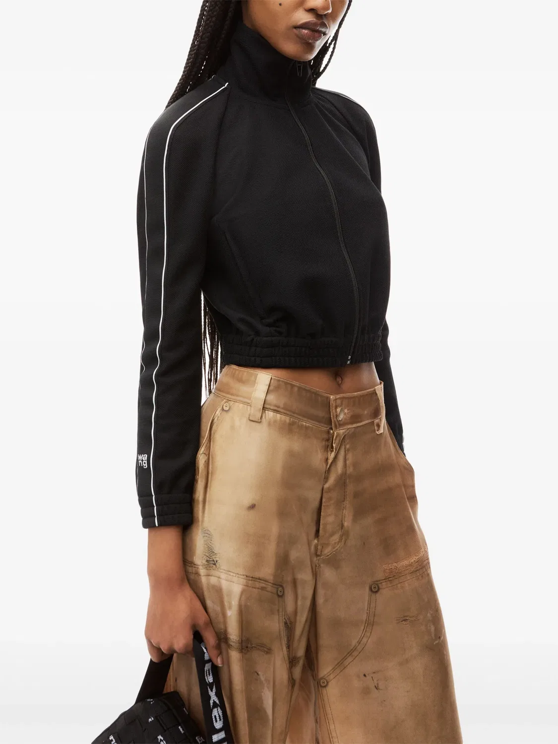 Короткая трек-куртка с логотипом Alexander Wang, черный — фото 4