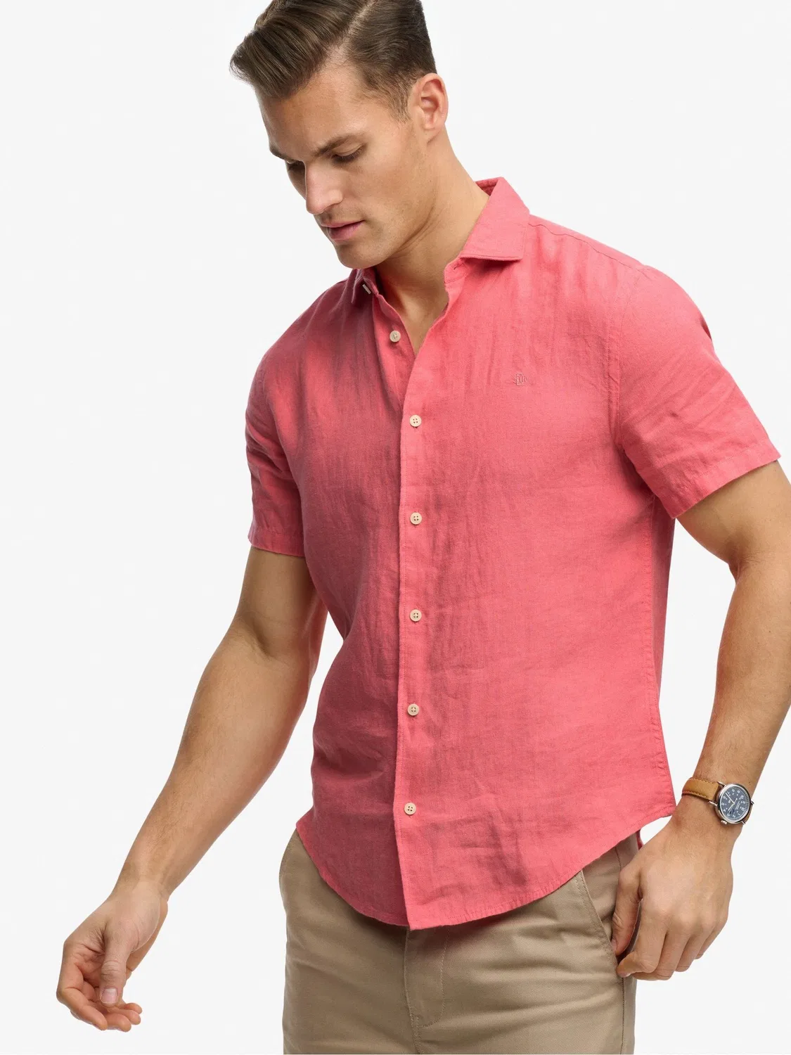 Льняная рубашка с короткими рукавами Superdry Pink Riviera